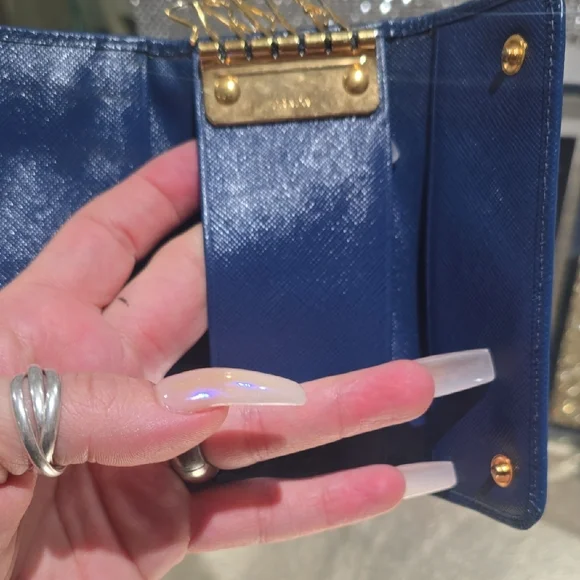 Prada Dark Blue Card And Key Holder Rare Size EUC AUTHENTIC